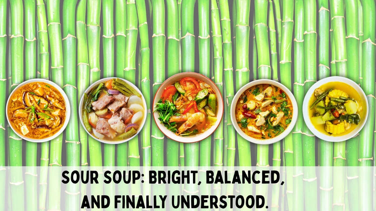 Tom Yum Canh Chua and Sinigang sour Asian soups in bowls