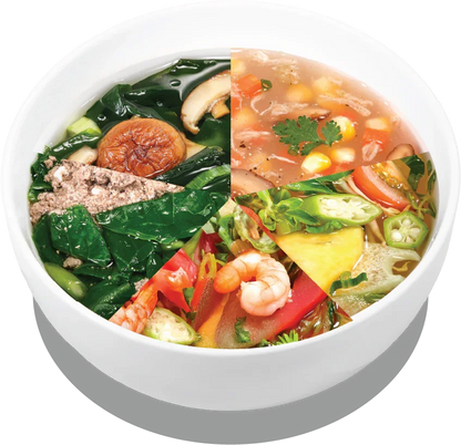 Vegetarian Vietnamese sweet and sour soup with fresh herbs and tamarind flavor