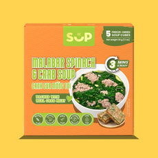 Orange box of Malabar Spinach and Crab Soup with freeze-dried soup cubes and crab meat image